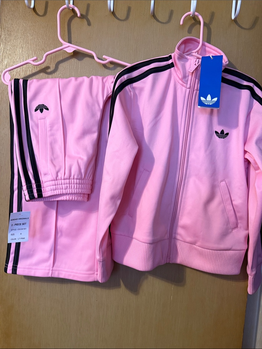 adidas Originals Pink Track Jacket and Pants Set with Black Stripes